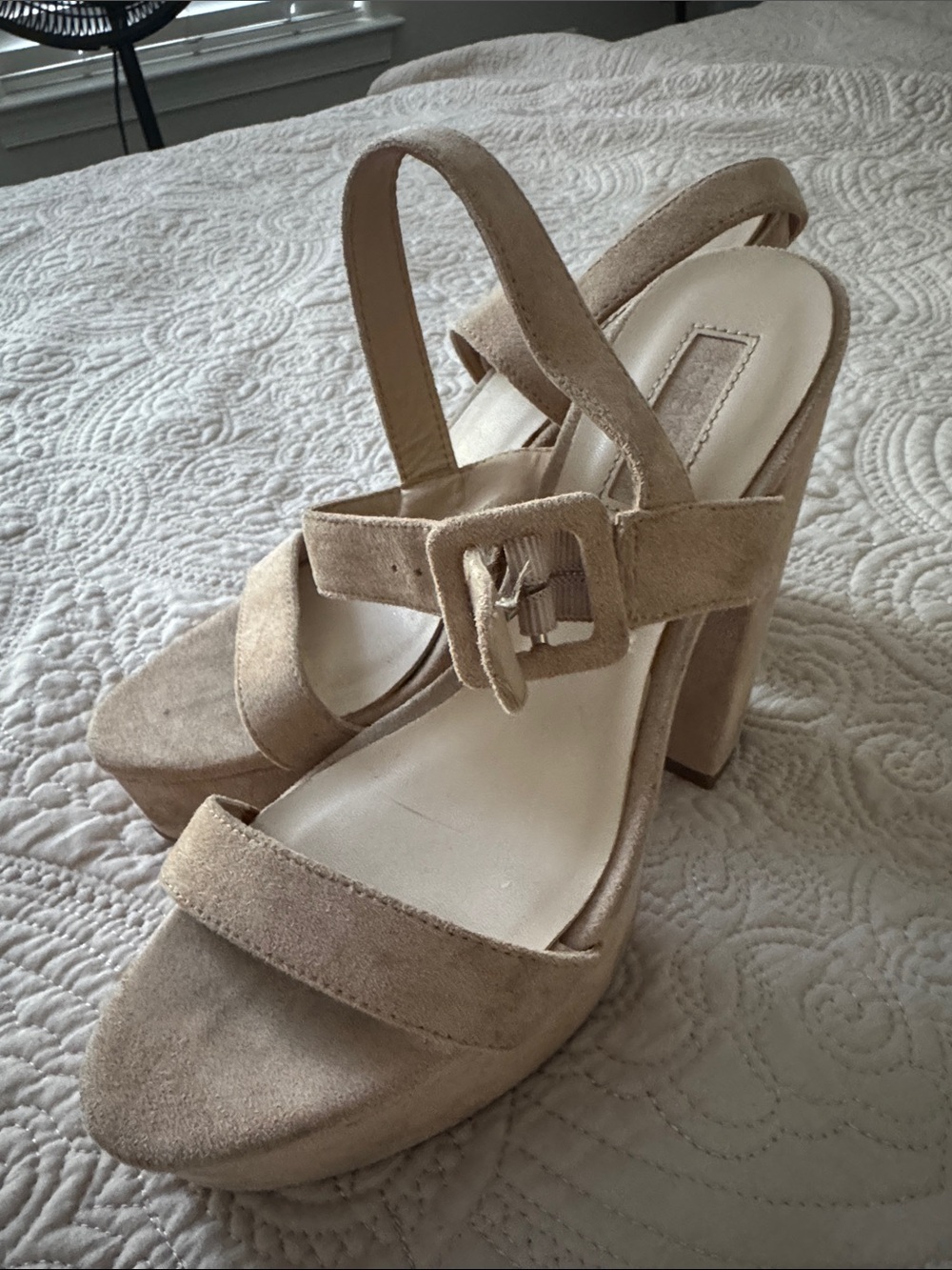 Forever 21 Beige Suede Platform Block Heel Sandals